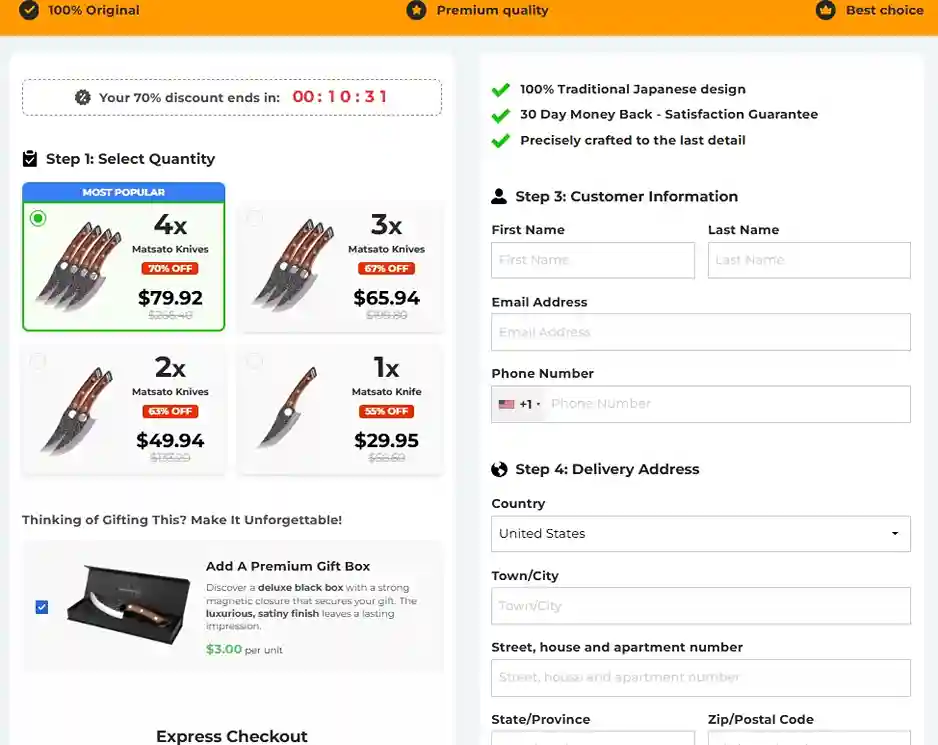Buy Matsato Knife — USA Bundle Packages